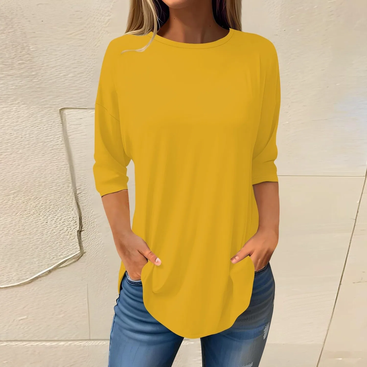 Женский джемпер с длинным рукавом, свободного кроя, Yellow — фото 2