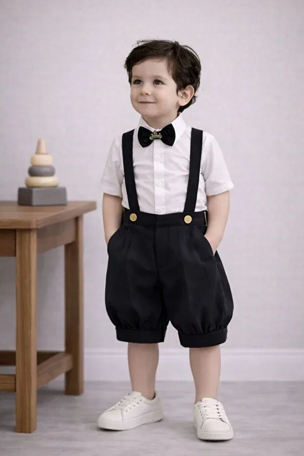 Детский комбинезон с принтом Black & gold pleated shorts salopet set Tubibebe, Black - White