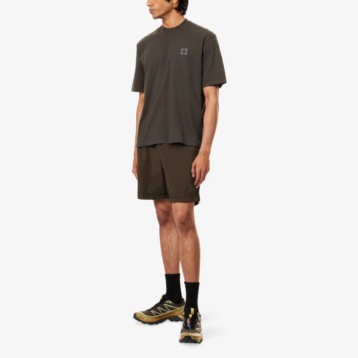 Хлопковая футболка с нашивкой и логотипом, окрашенная в цвет ткани Stone Island, угольно-серый — фото 2