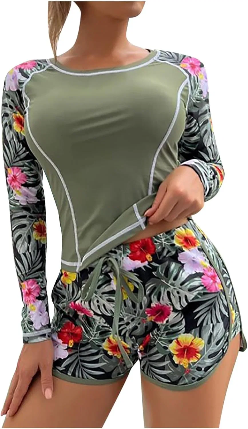 Женский рашгард с длинным рукавом UPF 50+ с шортами, Army Green