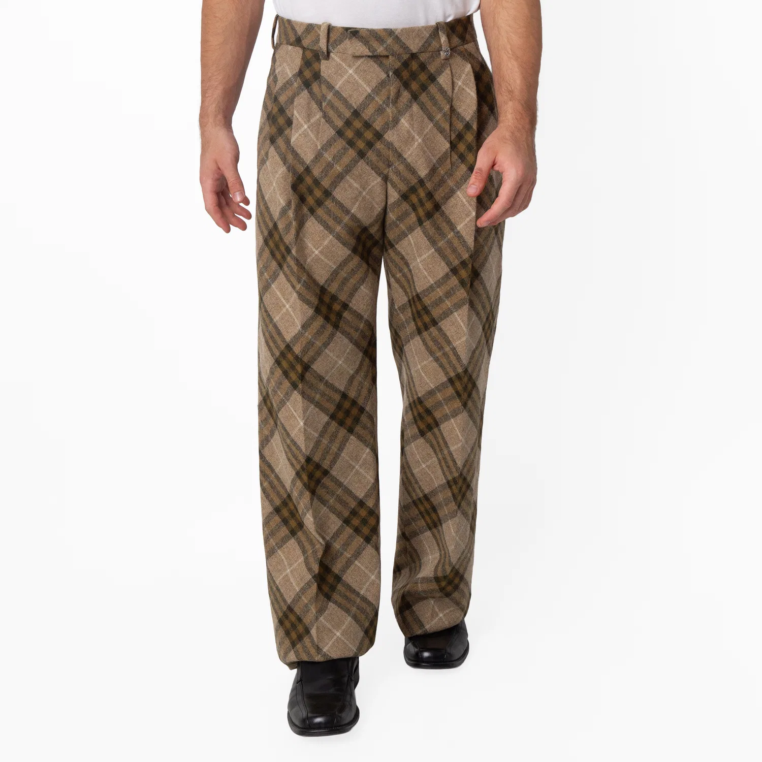 Брюки классические со складками из шерсти Pleated Check Wool Tailored Trousers Burberry, Camp Ip Check