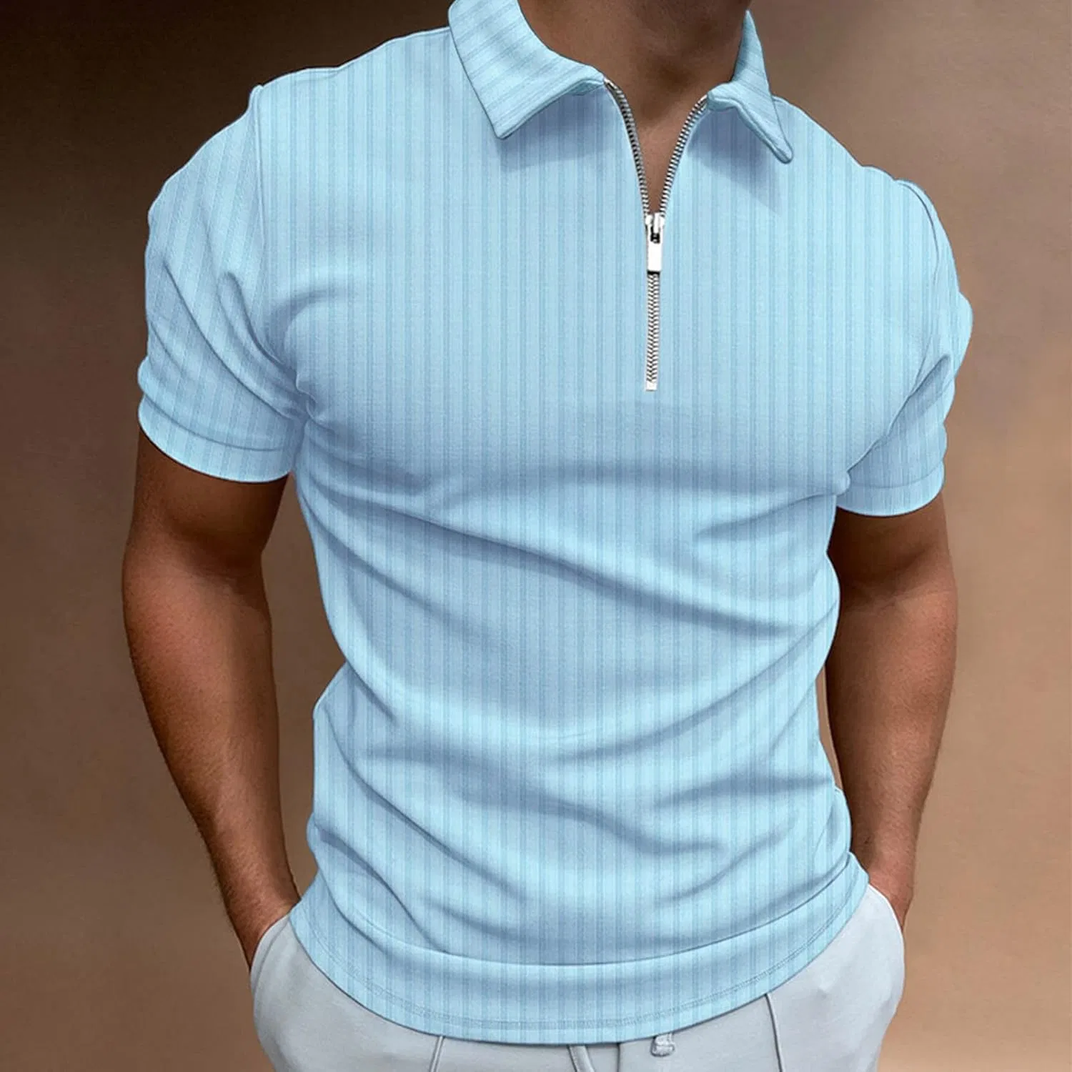 Мужское поло с текстурированным узором Generic, Light Blue — фото 2