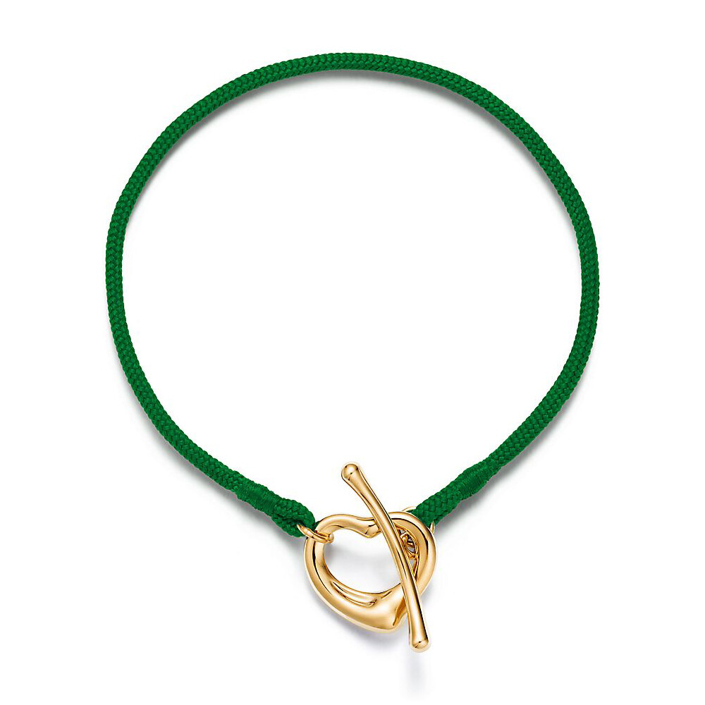 

Браслет Tiffany & Co. Elsa Peretti Open Heart, золото/зеленый шелк