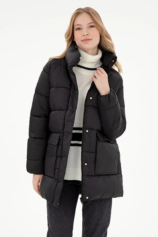 Женское длинное пальто с воротником-стойкой U.S. Polo Assn., Black