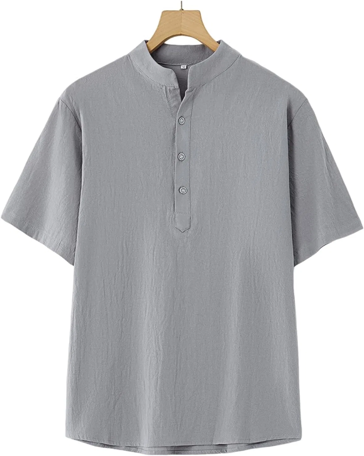 Мужская футболка с воротником хенли Linen, C1-gray — фото 3