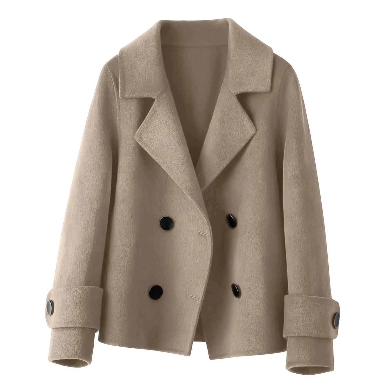 Женское двубортное пальто с принтом, модель Cappotto corto doppiopetto misto casual, giacca trench autunnale, capospalla da indossare tutti i giorni, Caffè — фото 3