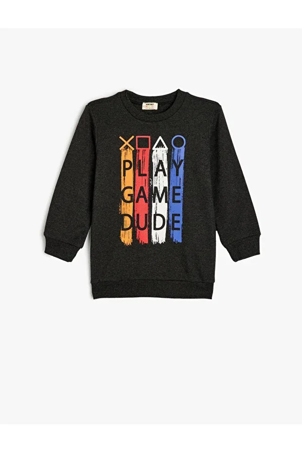 Детские свитшот для мальчиков с принтом Game Themed Long Sleeve Crew Neck Raised Crew Neck Koton, Anthracite