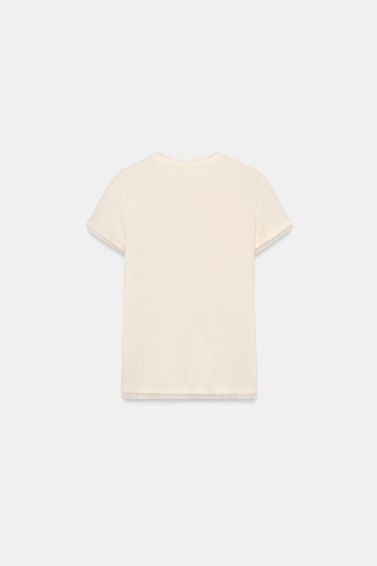 Футболка Zara With Tulle Detail, светло-кремовый — фото 2