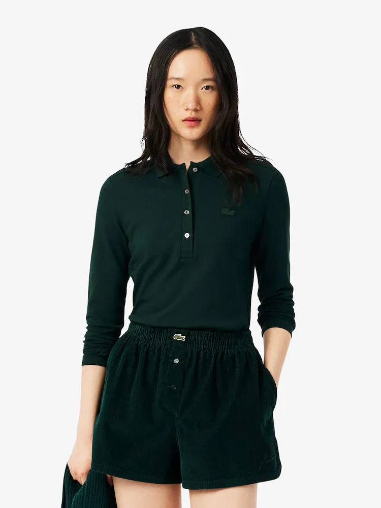 Рубашка поло LACOSTE YZP, Slim Fit, длинный рукав, белая