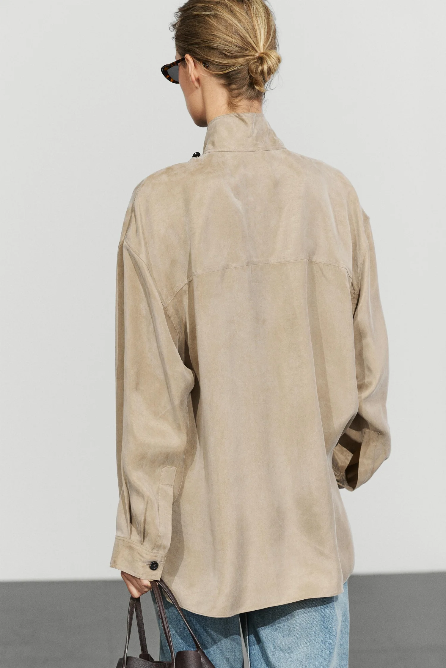Рубашка Massimo Dutti High Neck Wrap, песочный — фото 3