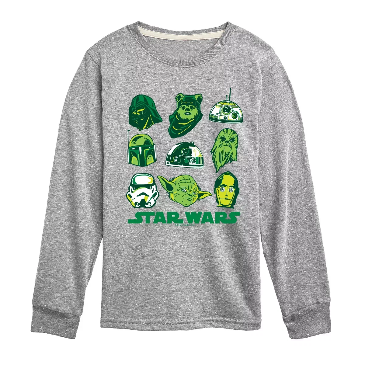 Детская футболка с длинным рукавом с принтом Star Wars St. Patrick's Day Yoda and Friends Star Wars, Athletic Heather