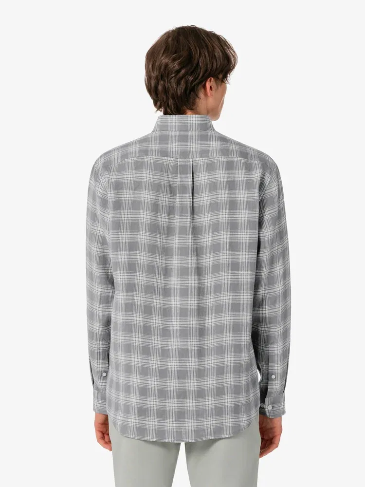 Мужская рубашка с длинным рукавом, большой клеткой LACOSTE, Grey — фото 3