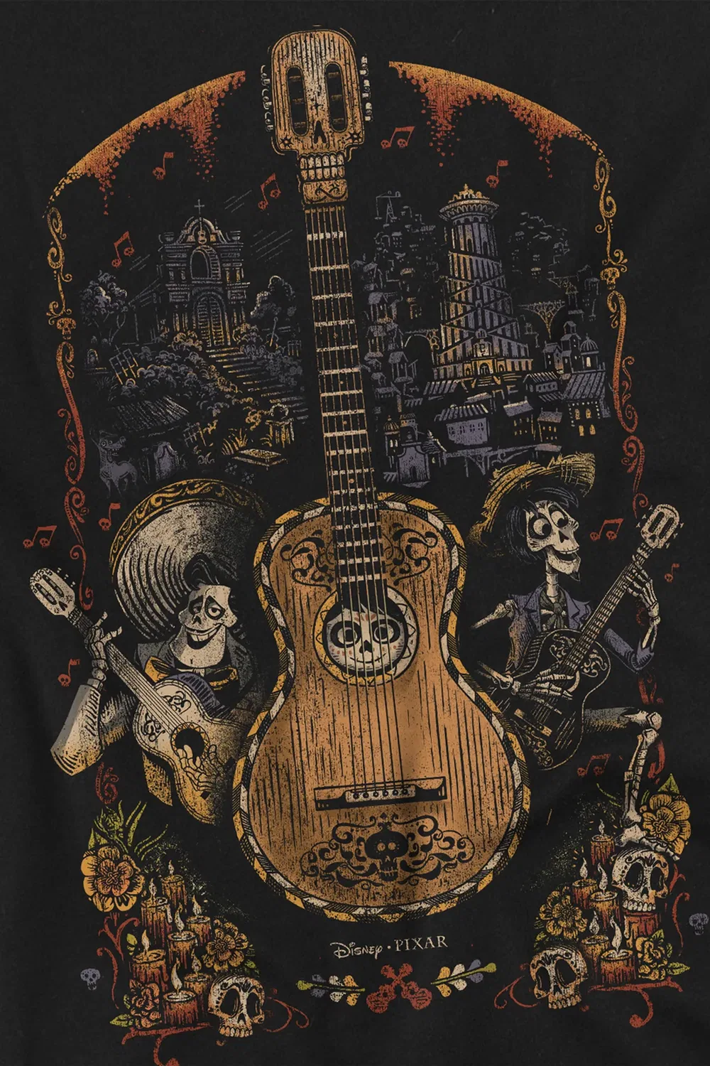 Детский свитшот с принтом Coco painted poster with guitar, ernest, miguel and hector Disney, Black — фото 2