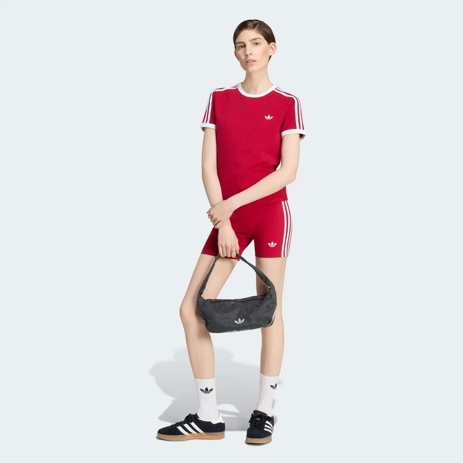Женская футболка приталенного кроя 3 Stripe Slim Tee Adidas Originals, красно-белый — фото 3