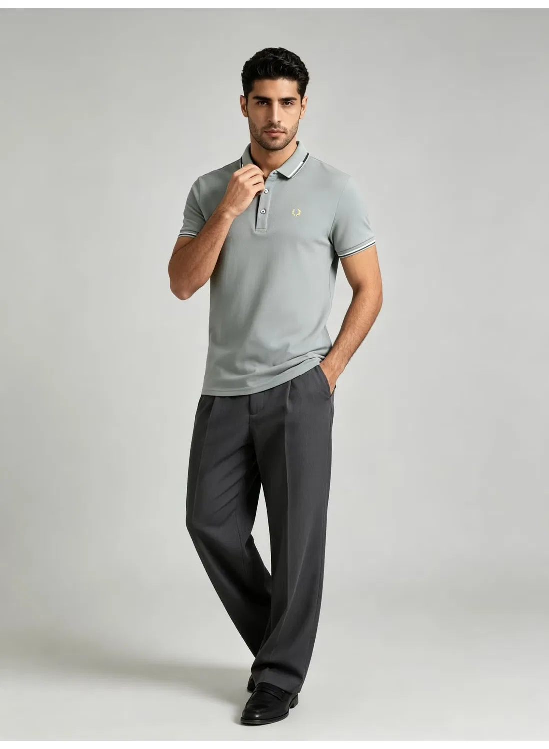 Поло с контрастной отделкой, хлопковое, Fred Perry, серый