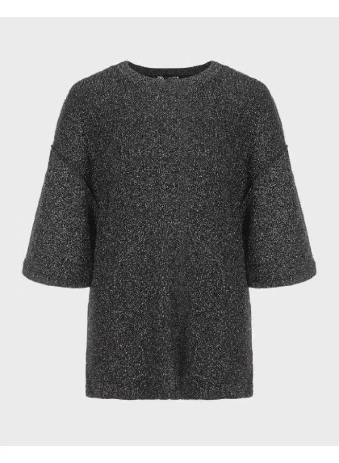 Топ трикотажный с коротким рукавом с серебристыми нитями Zara, черный