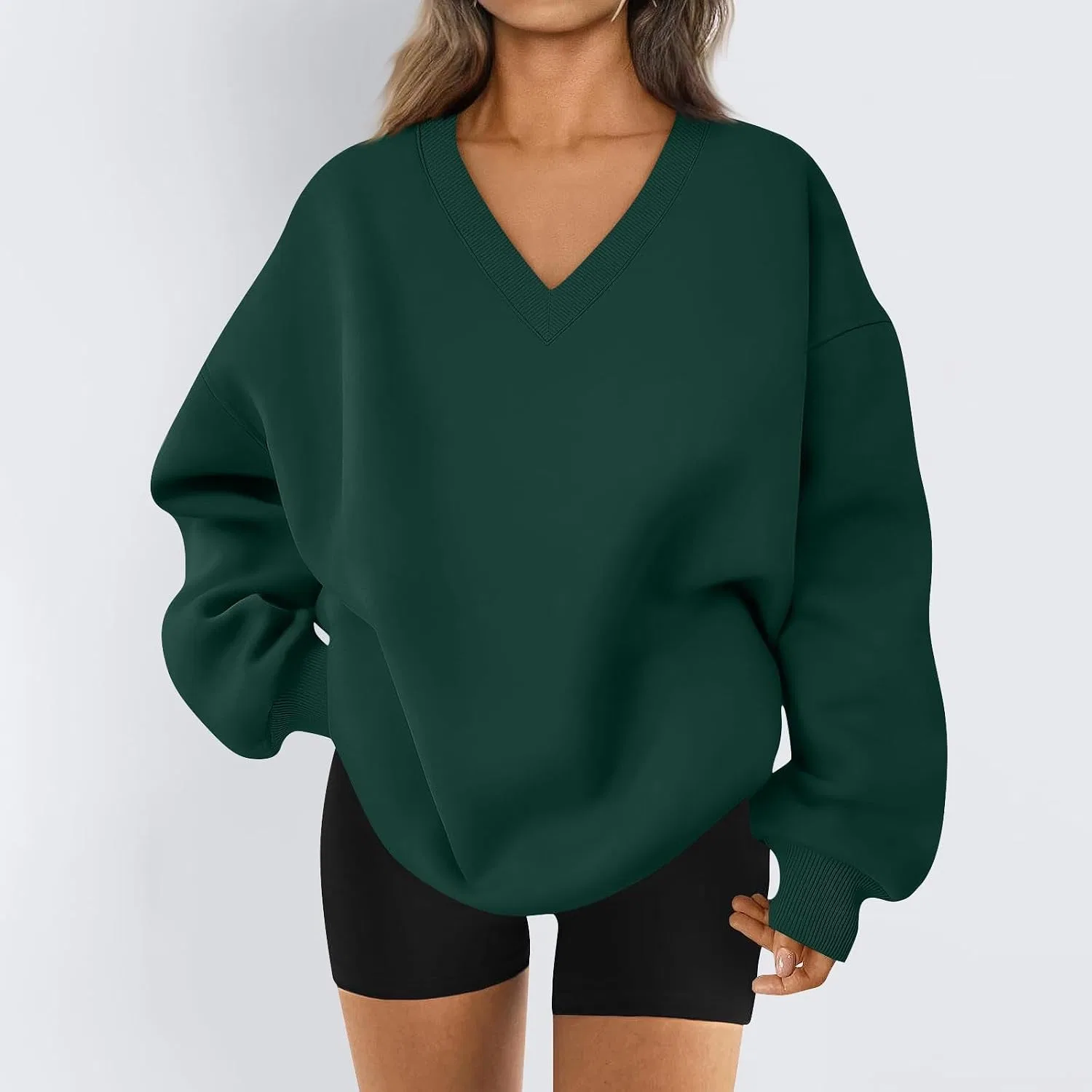 Женский свитшот оверсайз с V-образным вырезом, 03-dark Green — фото 2