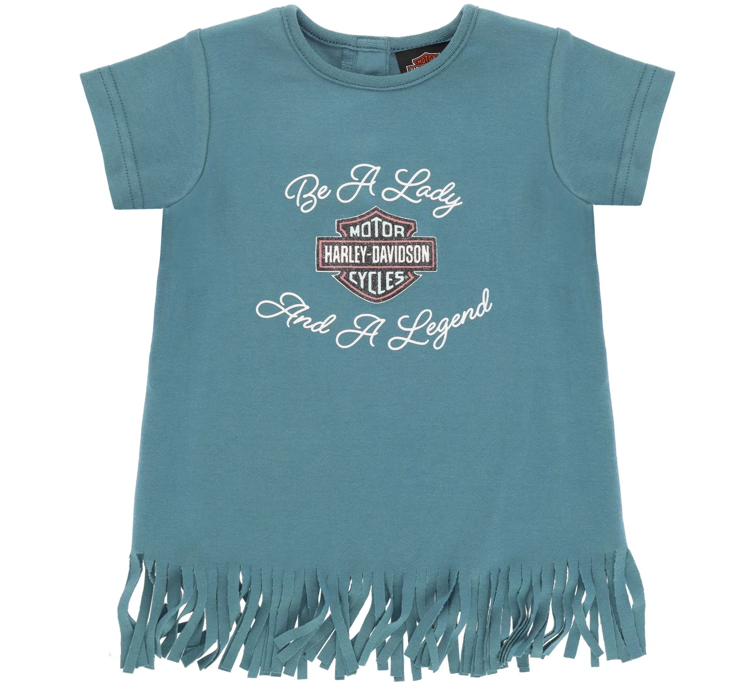 Детское платье-трапеция с принтом и бахромой Infant Girls Fringe Dress Harley Davidson, Rustic Teal