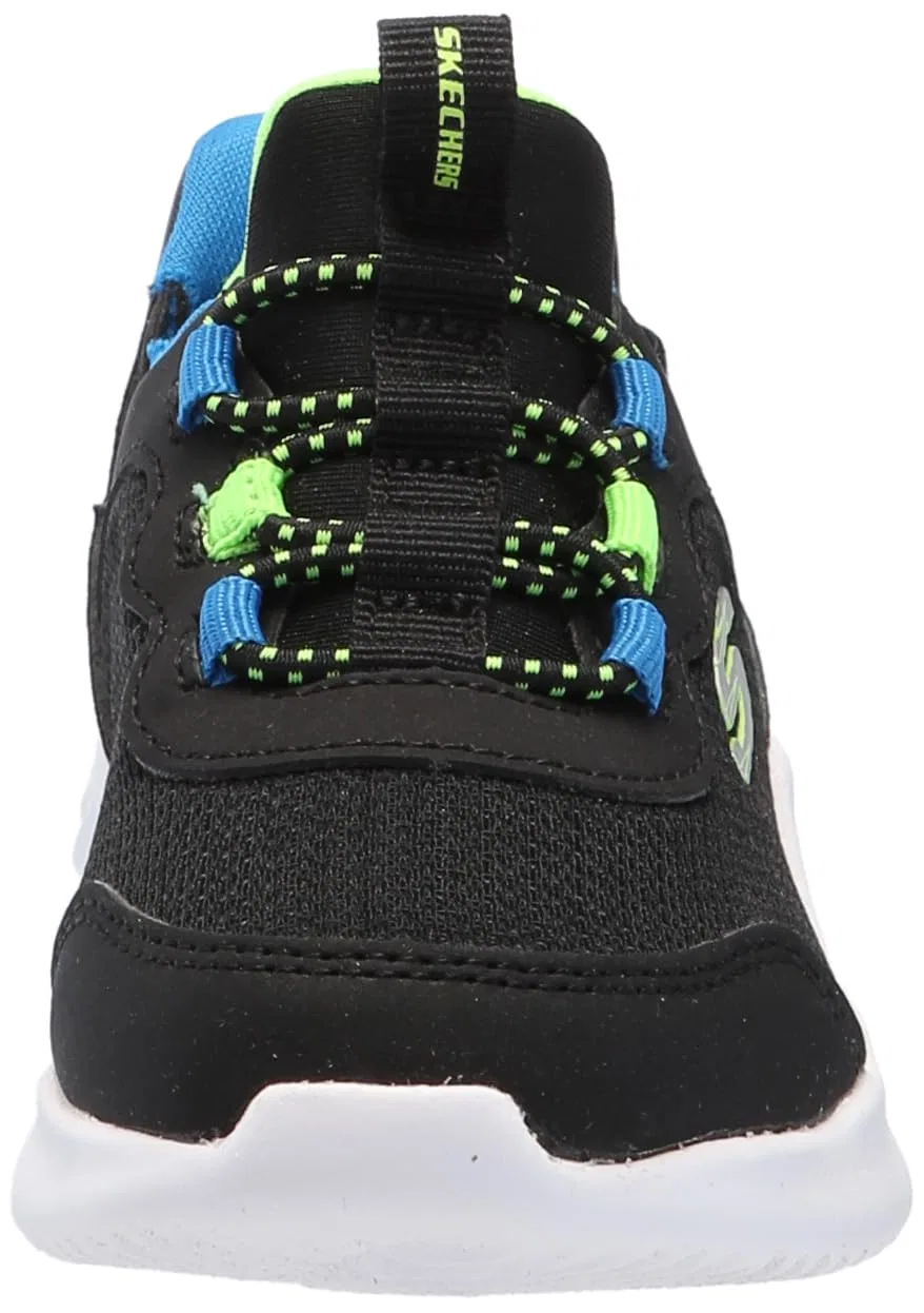 Детские кроссовки для мальчиков с технологией Slip-in Bounder - Brisk-burst Skechers, Black Blue Lime — фото 2