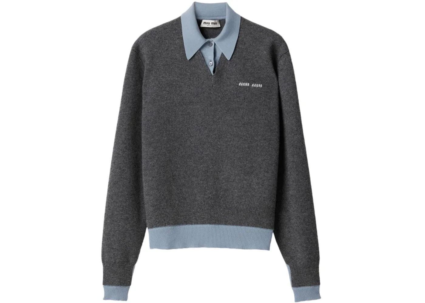 Женское поло с длинным рукавом Miu Miu, цвет Gray/Blue Cashmere