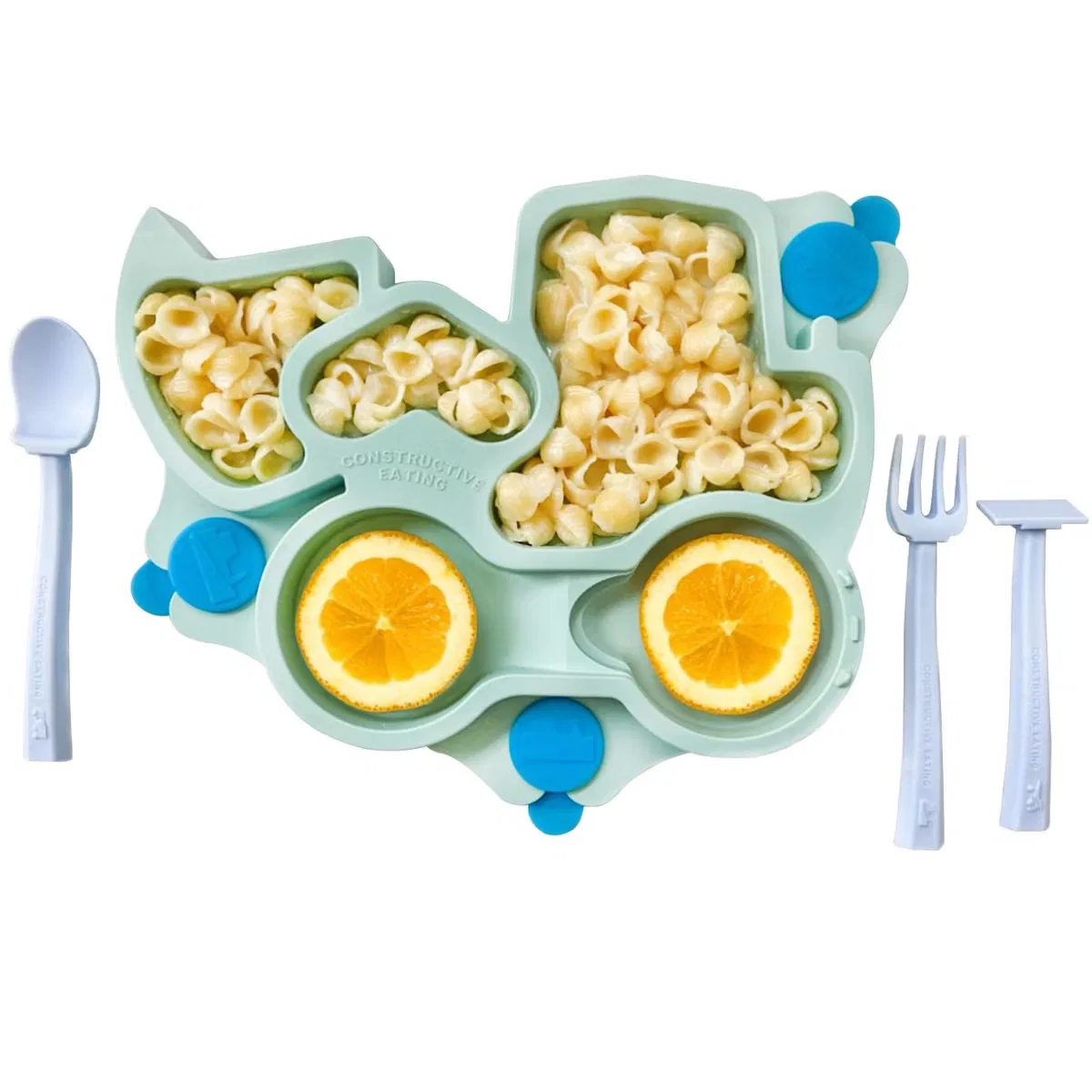 Набор детской посуды с разделителями и присоской 4 предмета Truck Theme Constructive Eating, Teal — фото 2