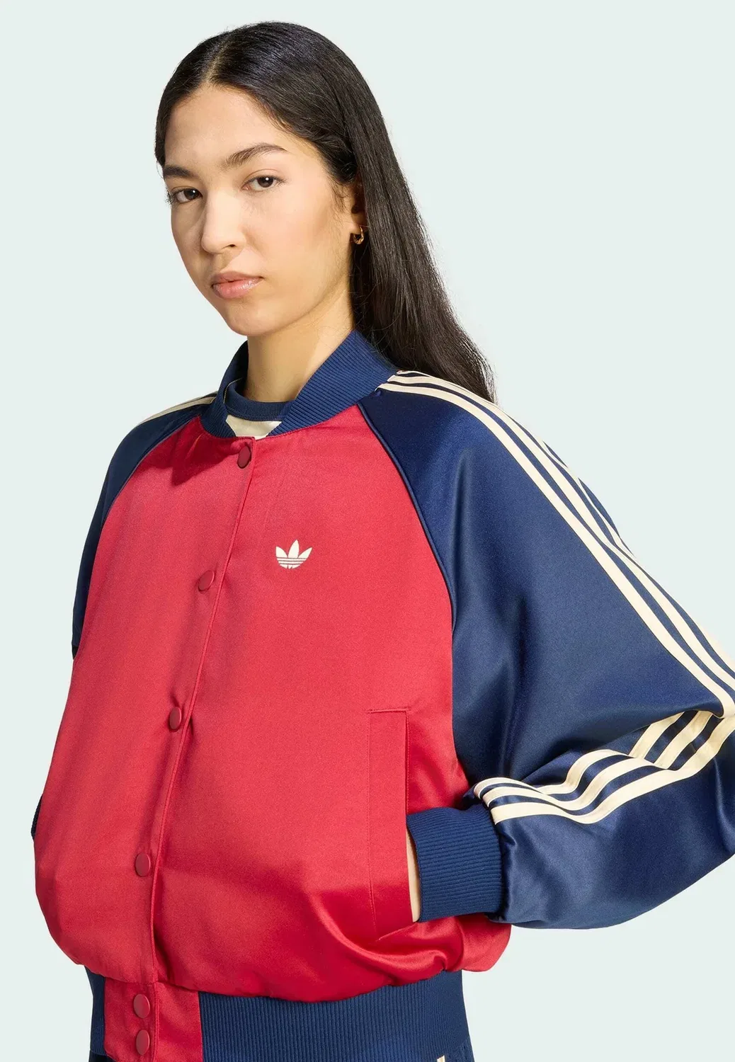 Сатиновая куртка-бомбер - куртка-бомбер Adidas Originals, Team Victory Red Night Indigo Warm Vanilla — фото 4