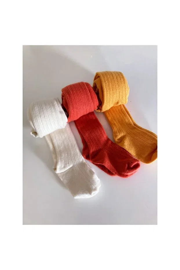 Детские колготки для девочек хлопковые 3 шт Ribbed baby pantyhose Cherryboomkids, Ecru, Cinnamon, Mustard