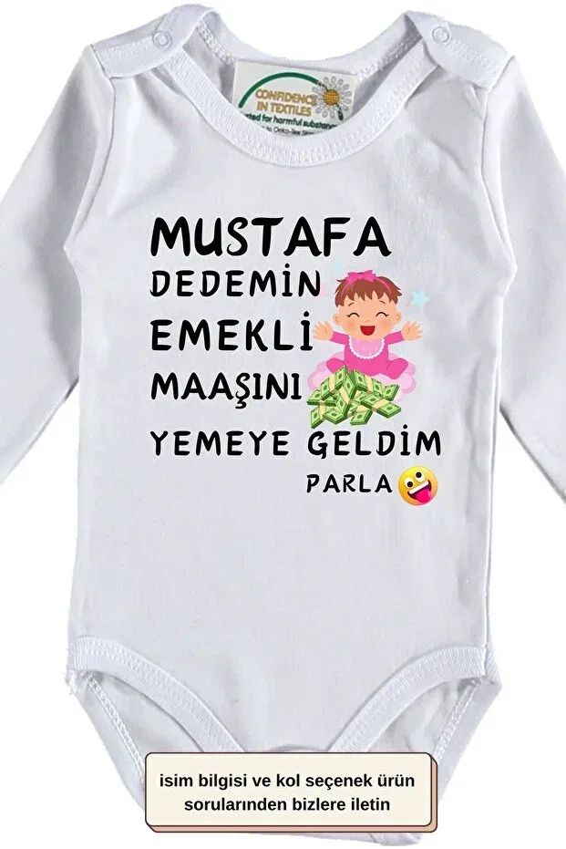Детское боди для новорожденных с длинным рукавом I came to eat my grandfather's retirement pay written personalized baby bodysuit Asilcomkids, White — фото 2