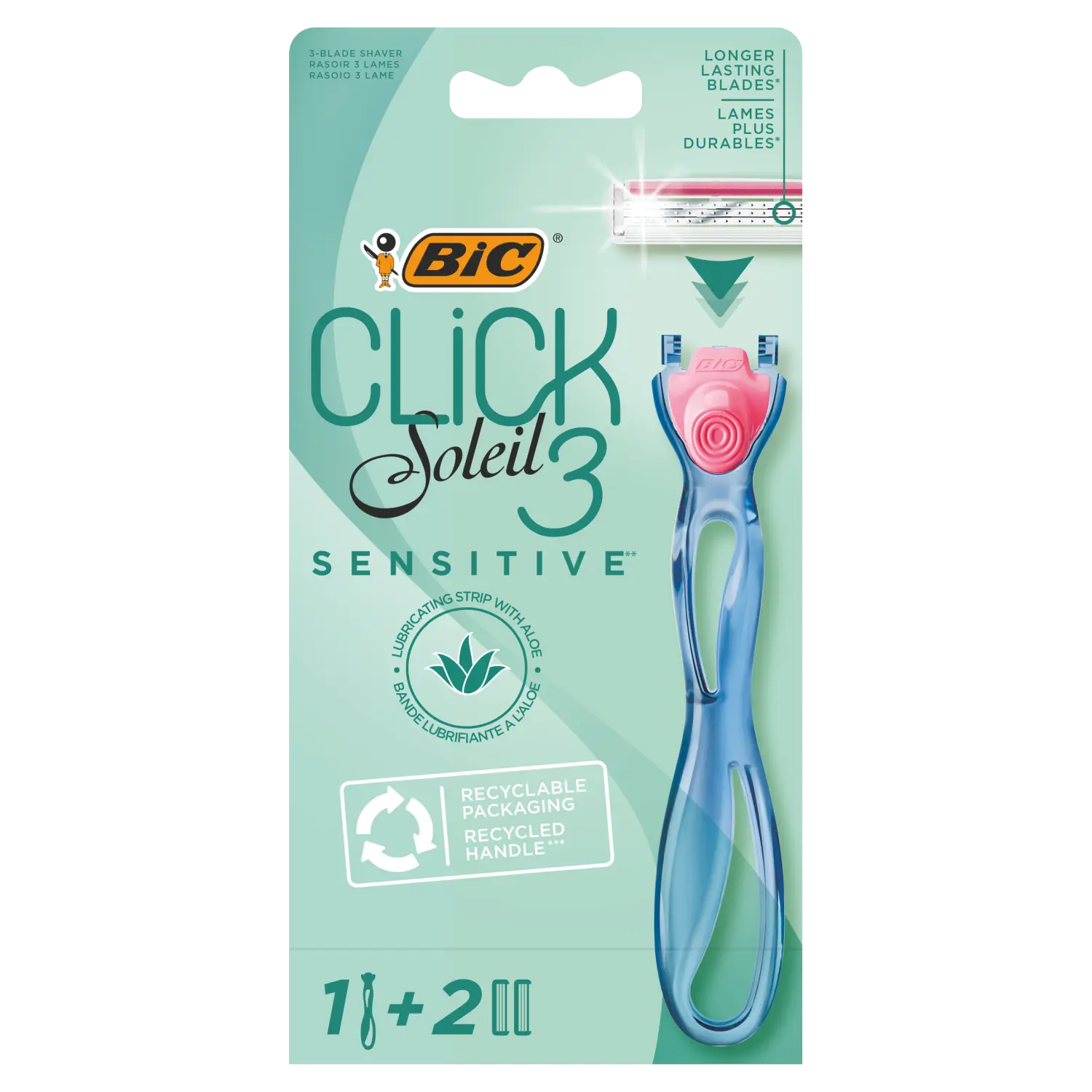 

Bic Soleil 3 Click Sensitive бритва, 1 шт. + картриджи для бритвы, 2 шт./1 упаковка