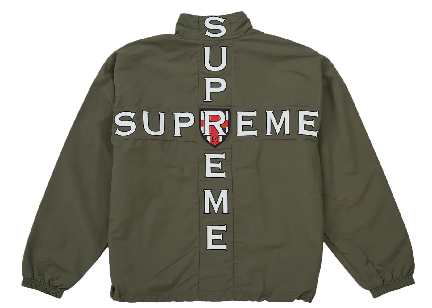 Мужская куртка на молнии с крестовым принтом Supreme Cross Track Jacket, оливковый — фото 3