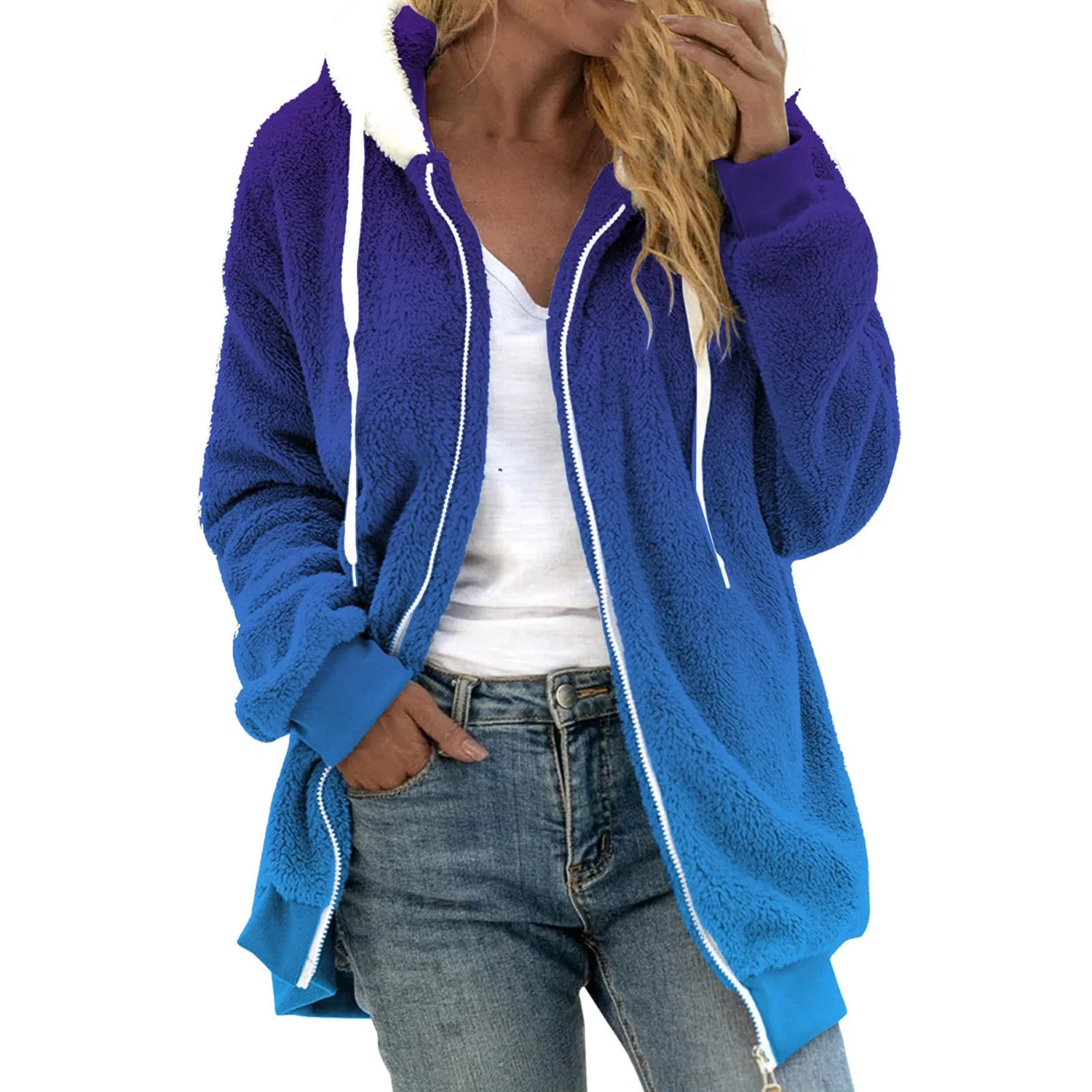 Женская мягкая длинная oversize-куртка с принтом двух цветов, на пуговицах, Blu 10