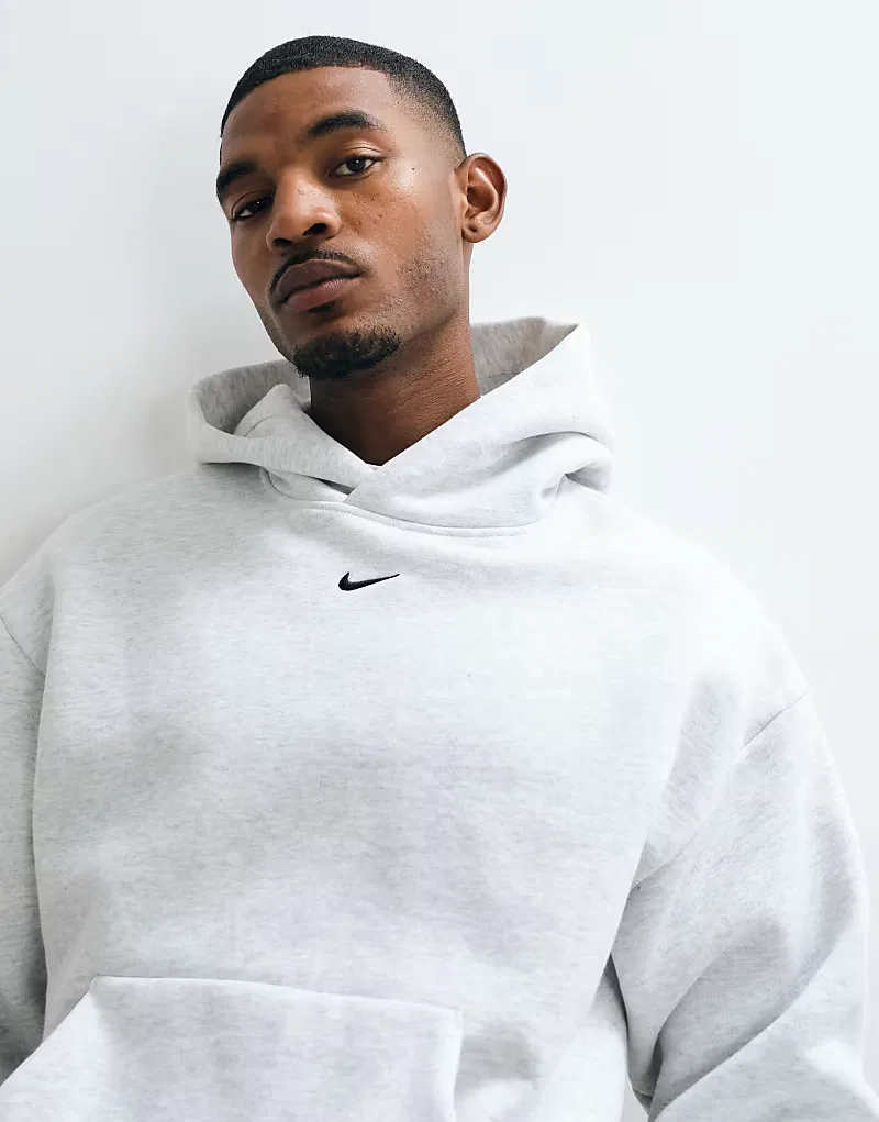 Толстовка Nike Solo с центральным логотипом Swoosh, объемная, из флиса, светло-серый