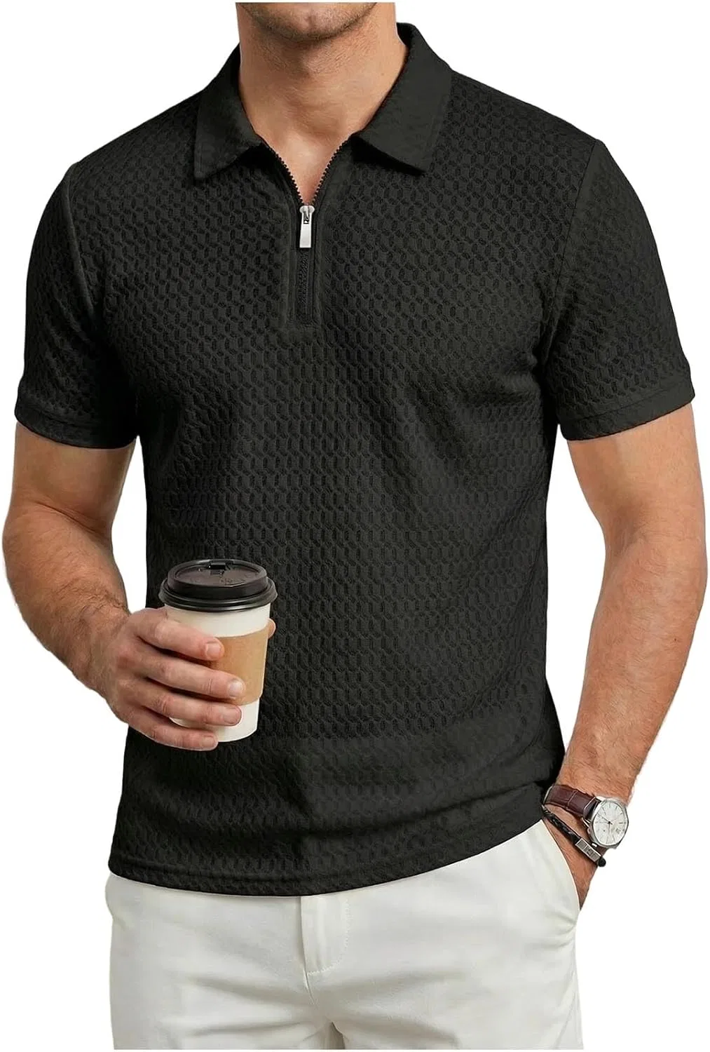 Мужская футболка с воротником на молнии Zipper, Black