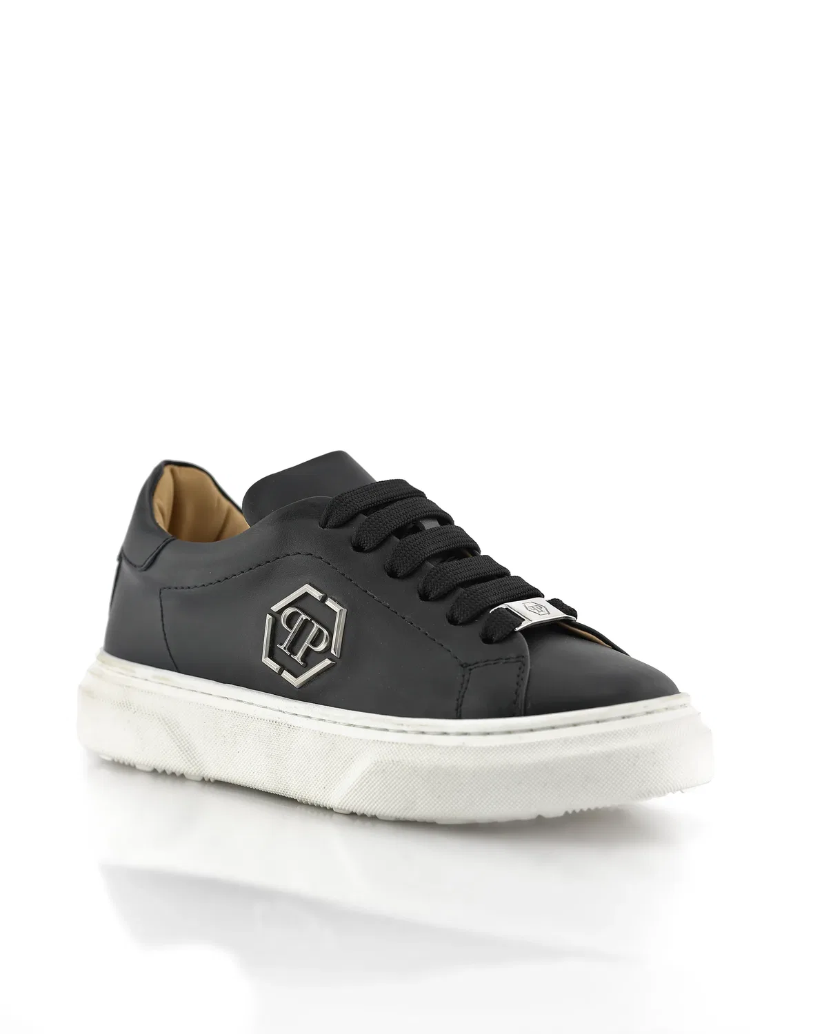 Детские кроссовки кожаные на шнуровке The Plein Original Box Sole Lace PHILIPP PLEIN, черный