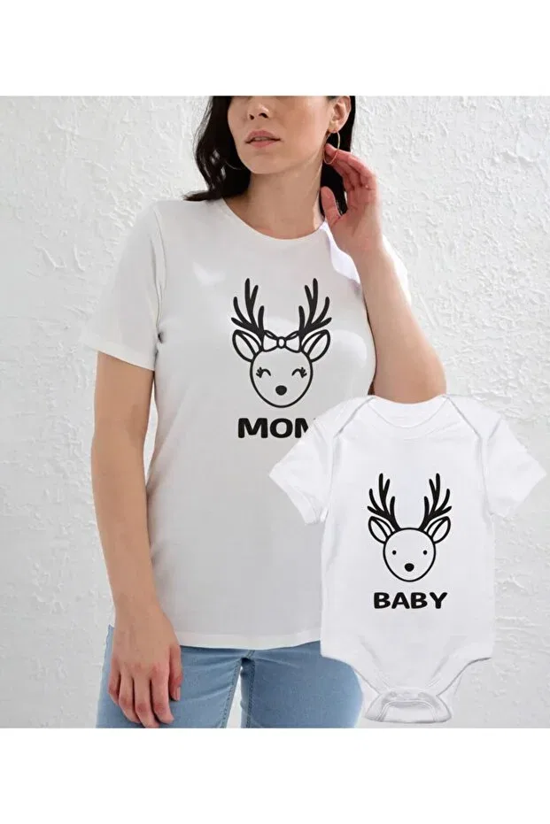 Детская футболка-боди для новорожденных с принтом Deer Face Mother Baby Venüsdijital, White