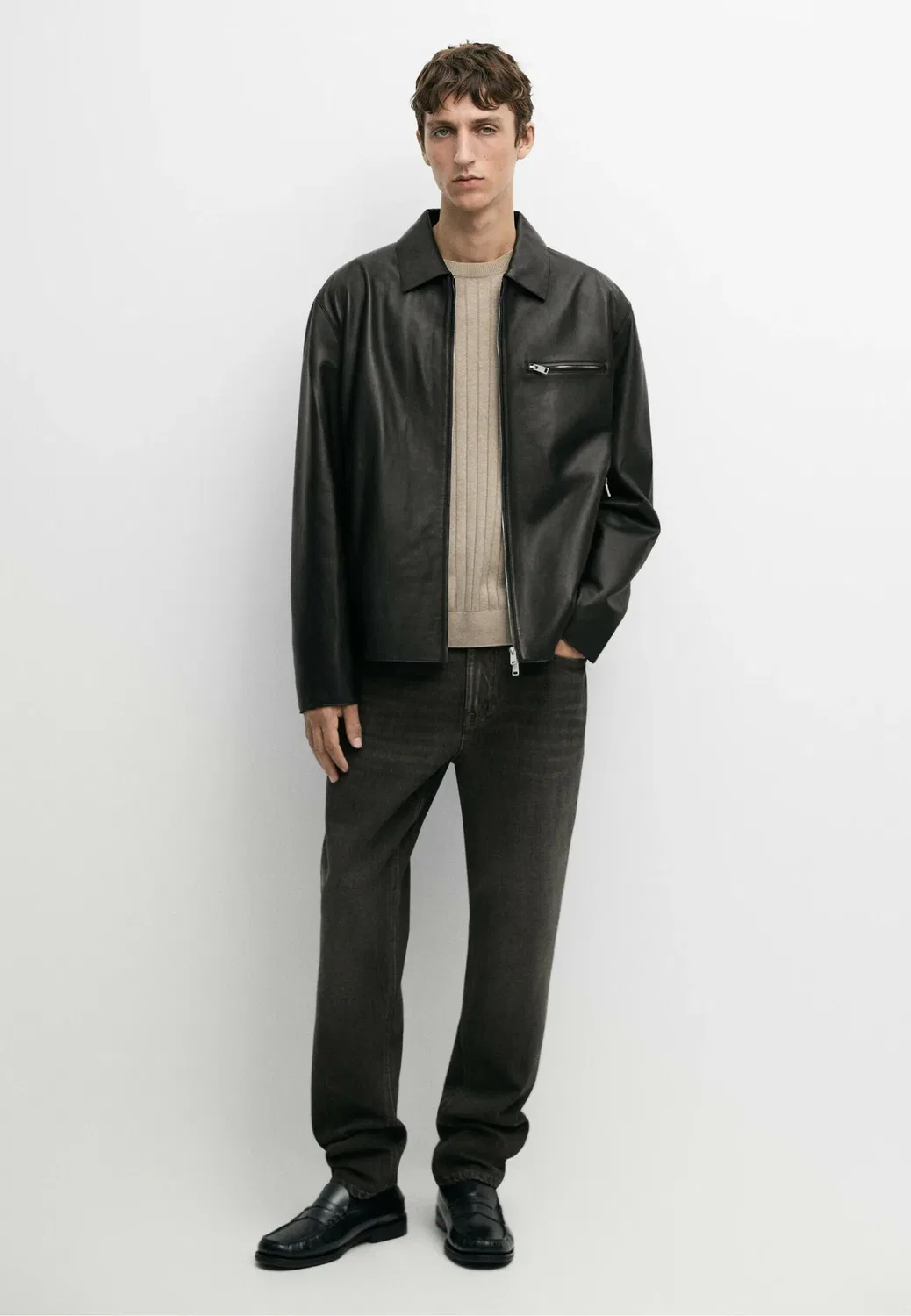Джинсы зауженного кроя с эффектом потертости - джинсы прямого кроя Massimo Dutti, Grey — фото 2