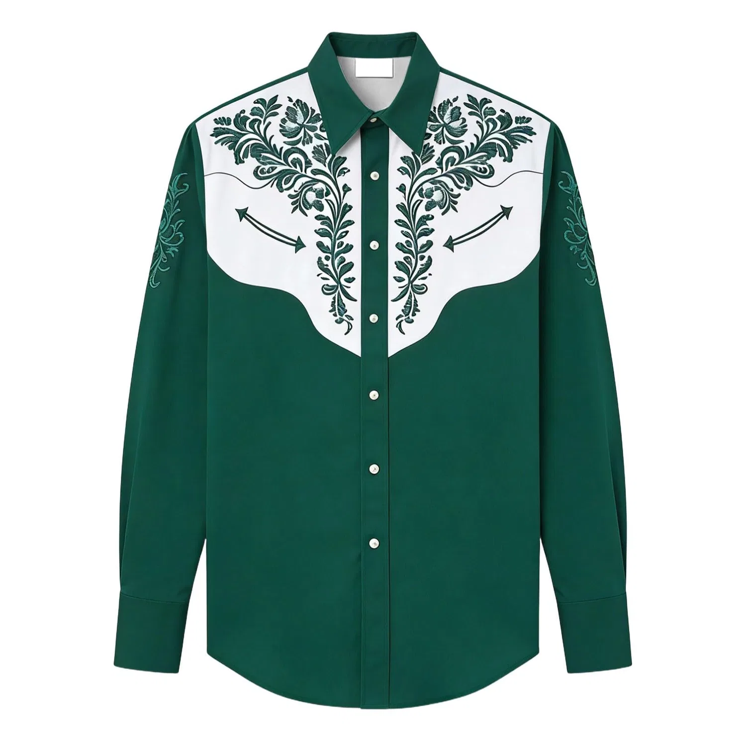 Мужская рубашка с длинным рукавом с вышивкой Western Shirt Cowboy Costume, #04-verde Scuro — фото 4
