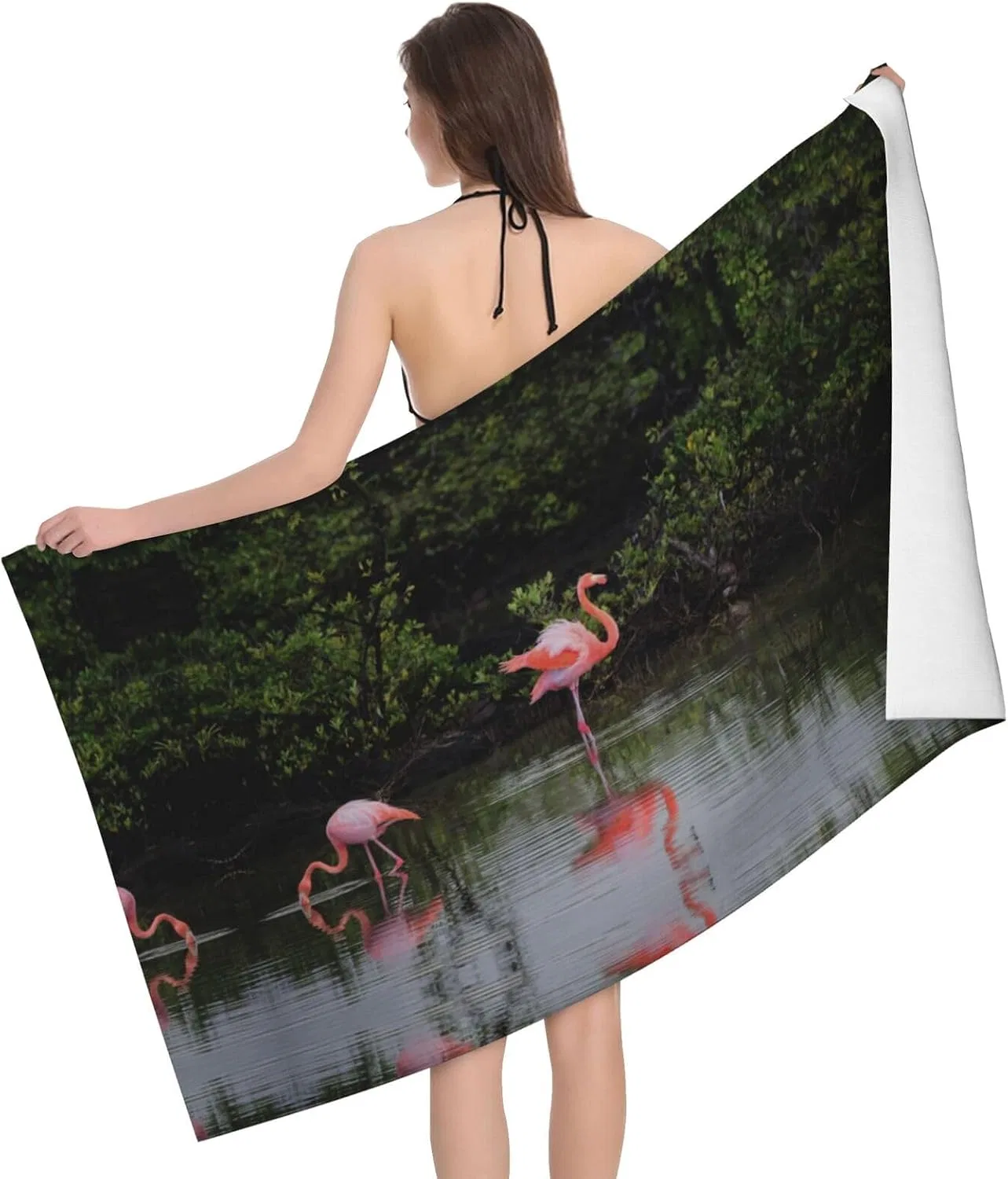 Микрофибровое пляжное полотенце KWQDOZF, 80x130 см, Two Flamingos