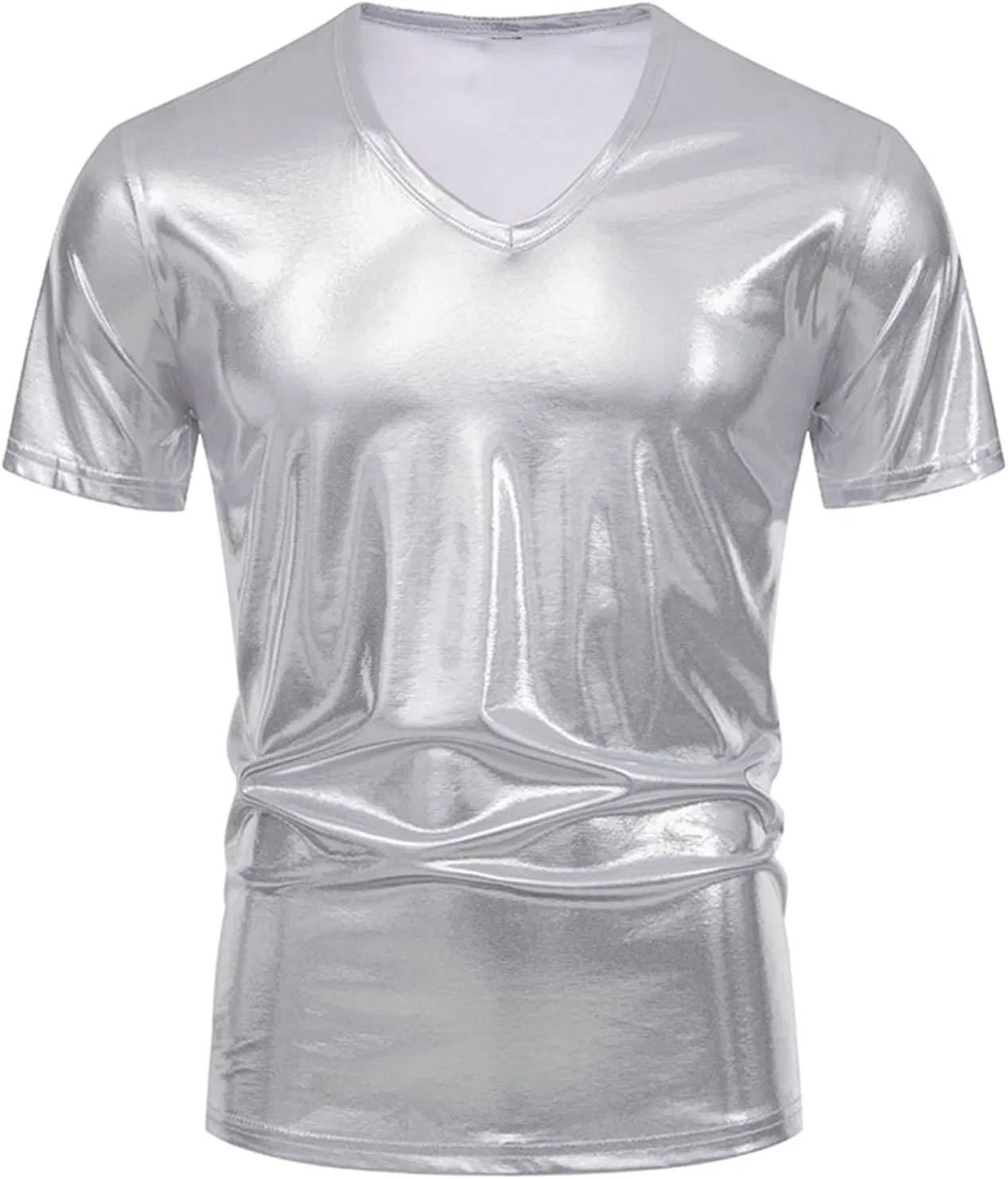 Мужская футболка с V-образным вырезом блестящая Metallic, Silver — фото 3