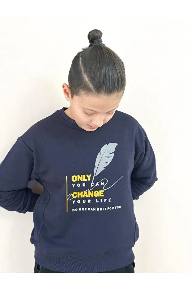 Детское для мальчиков свитшот с принтом Crew neck printed sweat Miababy, Navy Blue — фото 2