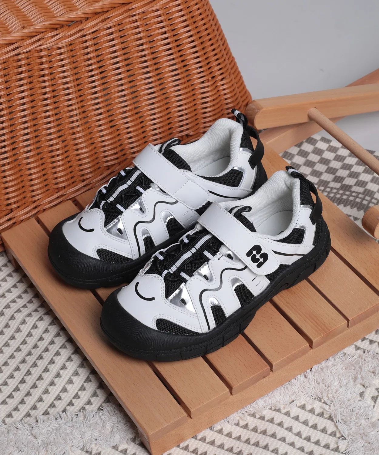 Детские многослойные кроссовки с патчворк-дизайном, на липучках, shoes365, Black