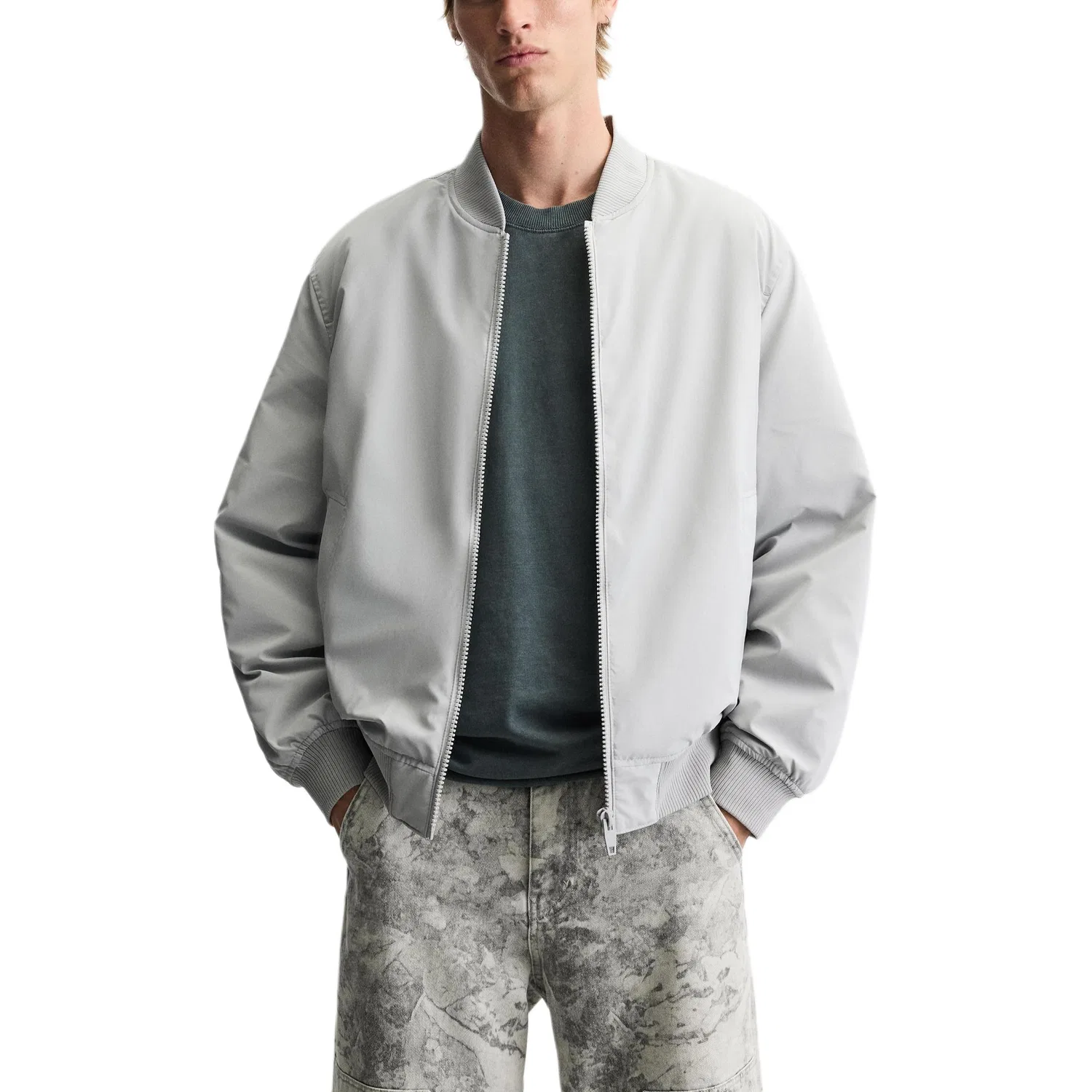 Мужская куртка-пилот с бейсбольным воротником ZARA, Gray — фото 4