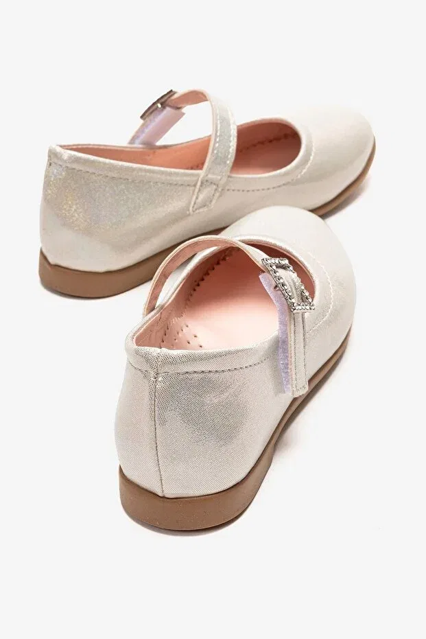 Детские балетки для девочек с принтом Beret with stones buckled children ballet flats sim Ccway Ayakkabi, Powder — фото 4