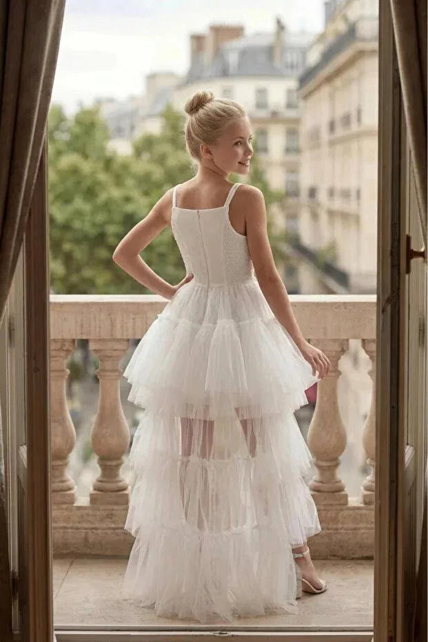 Детское платье для девочек с открытыми плечами Butikhappykids, White — фото 4