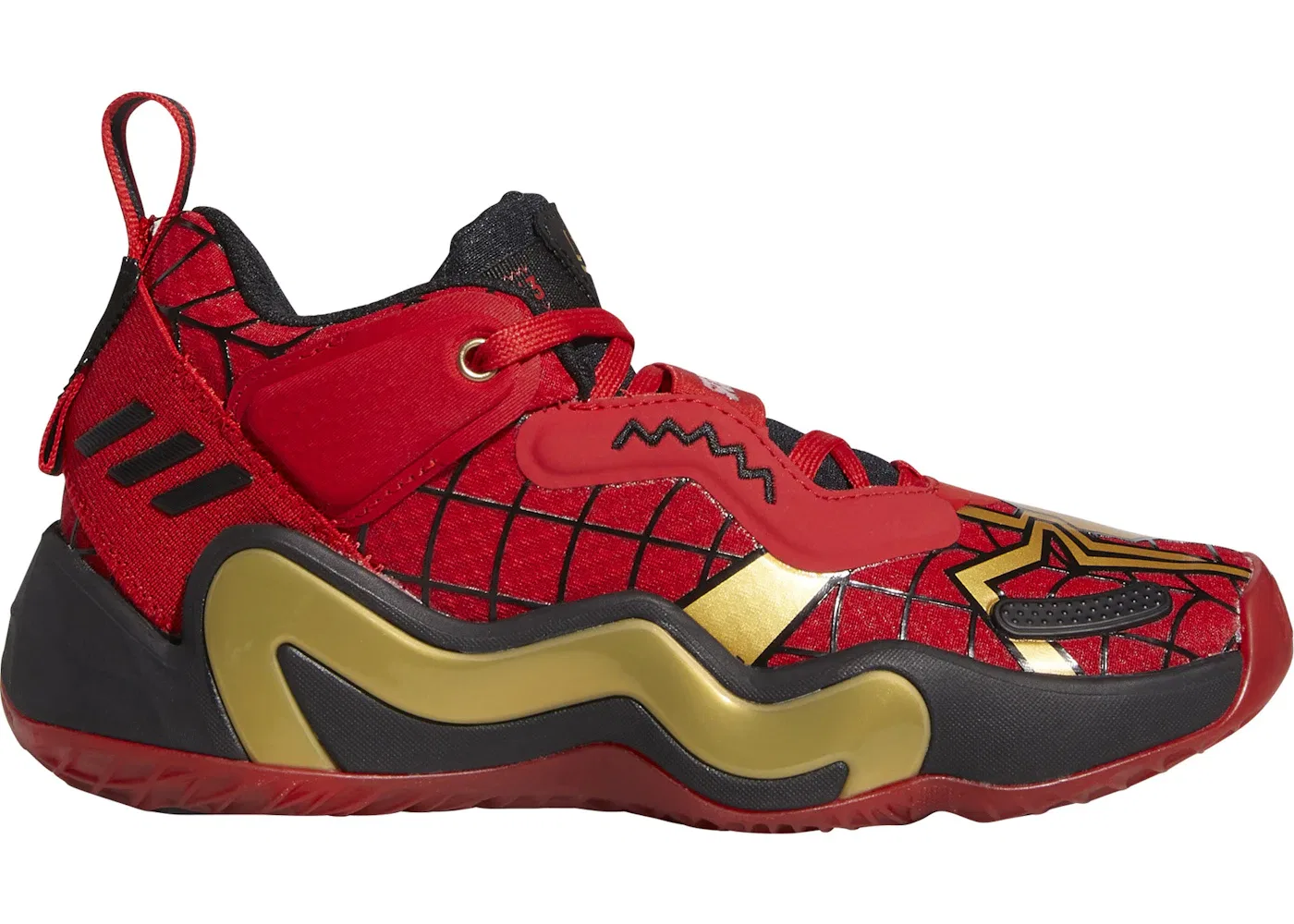 Детские кроссовки с принтом Adidas D.O.N. Issue #3, Vivid Red/Gold Metallic/Core Black