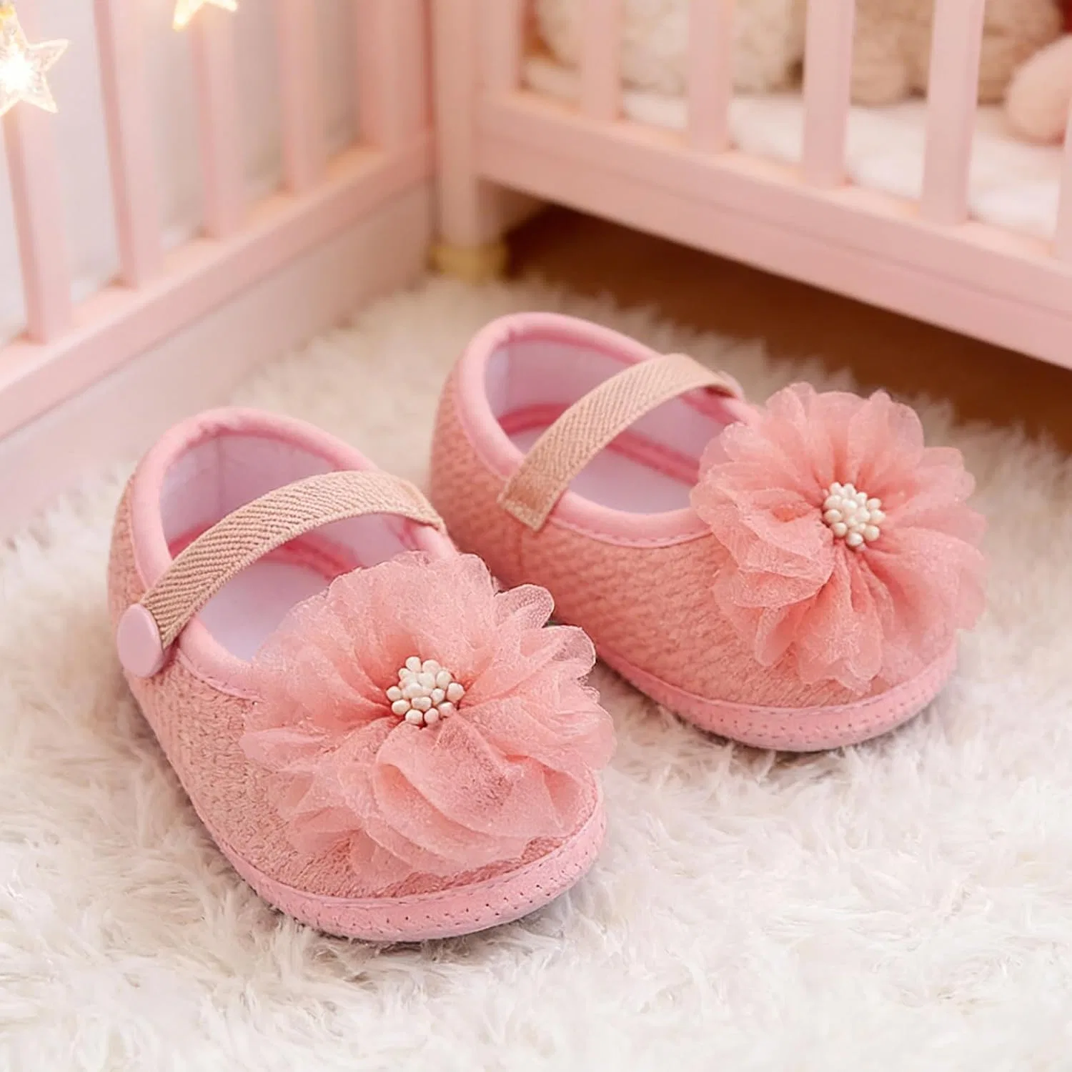 Детские туфли Мэри Джейн для девочек с цветком Mtsebmves, Pink — фото 3