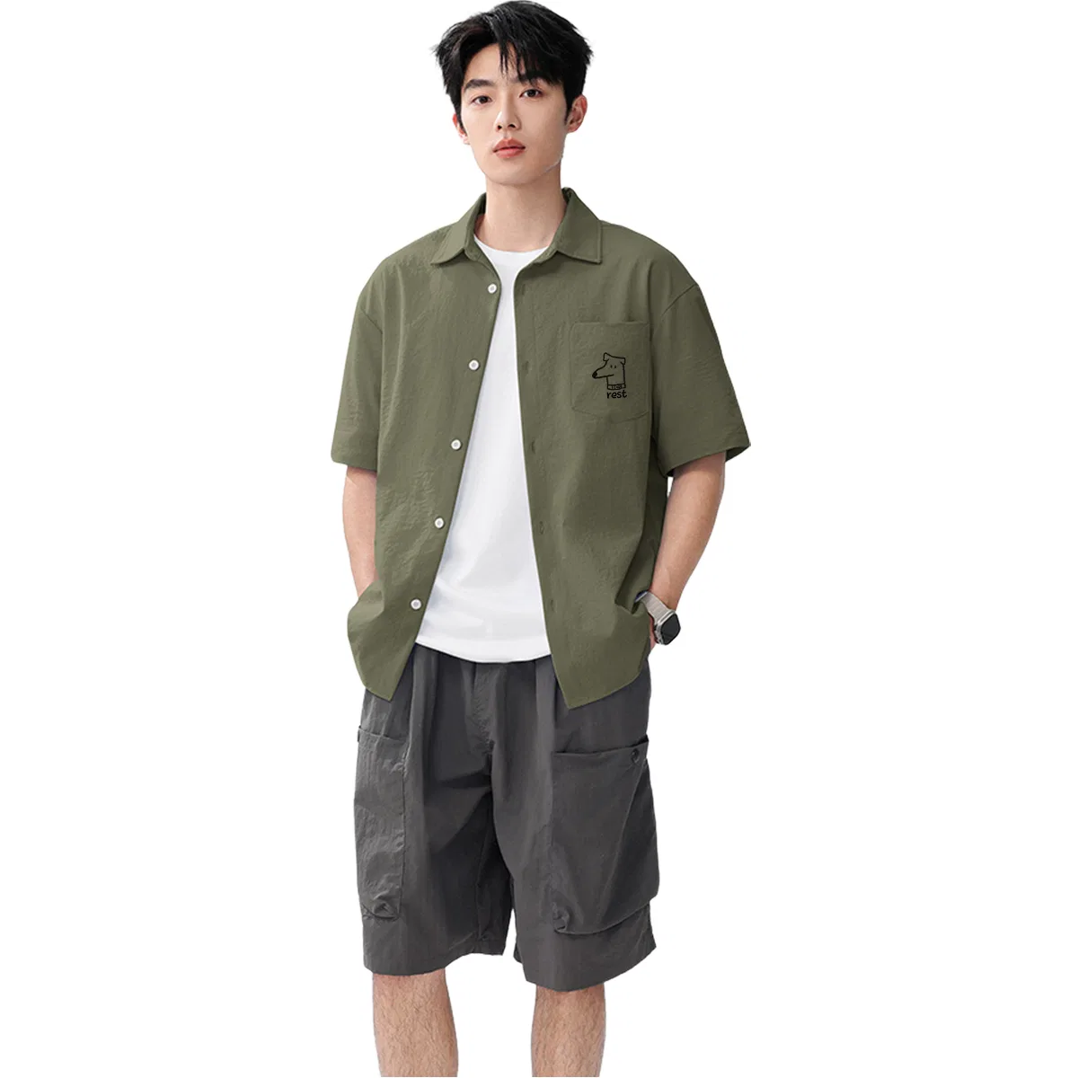 Детская рубашка-поло с вышивкой Yahpi Dog MINISO, Army Green