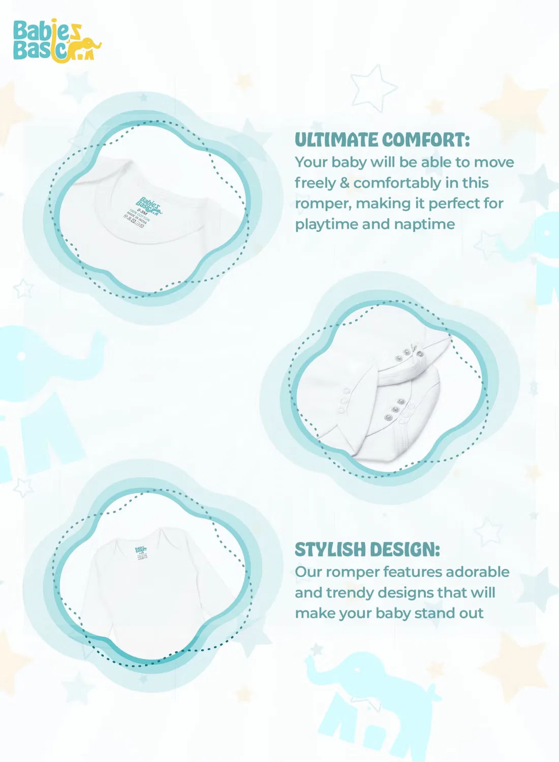 Боди-комбинезон с длинным рукавом, комплект из 3 штук, Babies Basic, белый — фото 4