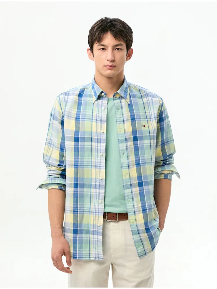 Рубашка длинным рукавом хлопково-льняная Regular Fit TOMMY HILFIGER, Green