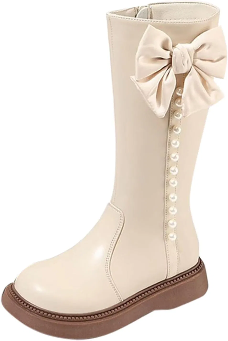 Детские сапоги для девочек с принтом Princess Pearl Bowknot, Beige — фото 3